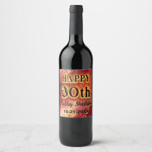 Étiquette Pour Bouteilles De Vin Flaming rouge et or chaud 30e anniversaire
