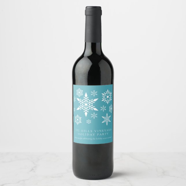 Étiquette Pour Bouteilles De Vin Flammes de neige sur Turquoise Fête de Noël (Devant)