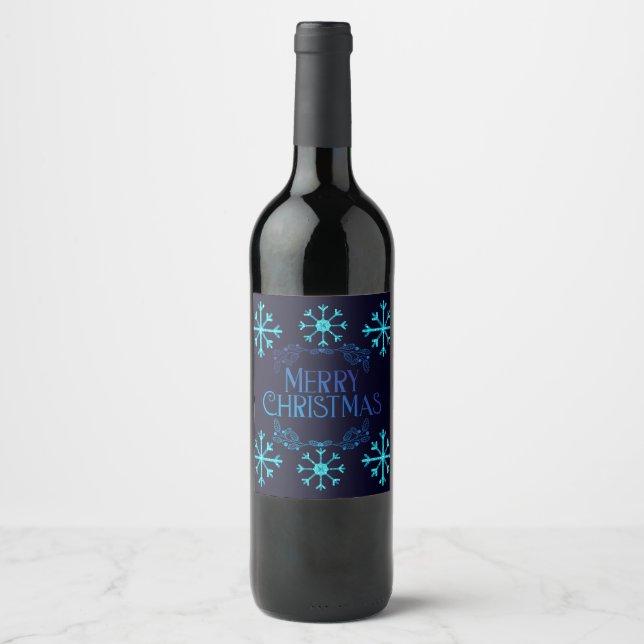 Étiquette Pour Bouteilles De Vin Flèches de neige de Parties scintillant bleue (Devant)
