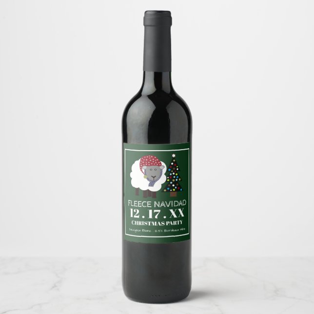Étiquette Pour Bouteilles De Vin Fleece Navidad, style espagnol Noël (Devant)