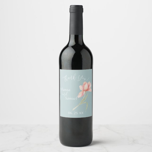 Étiquette Pour Bouteilles De Vin Fleur aquarelle pêche  (Devant)