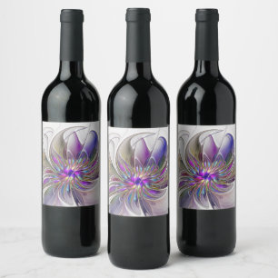 Étiquette Pour Bouteilles De Vin Fleur d'art Abstrait, énergique et coloré