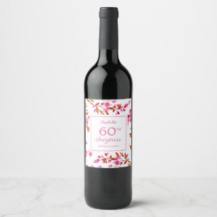 Étiquette Pour Bouteilles De Vin Fleur de cerisier Surprise rose Anniversaire