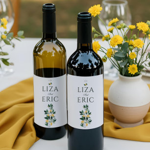 Étiquette Pour Bouteilles De Vin Fleur de citron Arbre Floral Élégant Mariage blanc