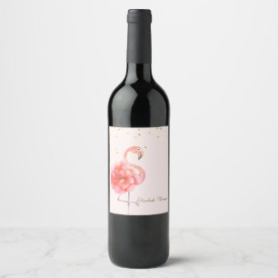 Étiquette Pour Bouteilles De Vin Fleur de flamant rose, confettis dorés