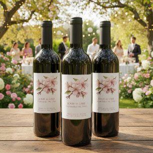 Étiquette Pour Bouteilles De Vin Fleur de fleurs de cerisier rose