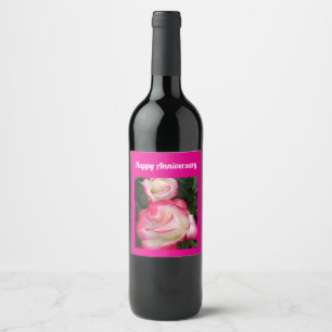 Étiquette Pour Bouteilles De Vin Fleur de rose rouge Joyeux anniversaire
