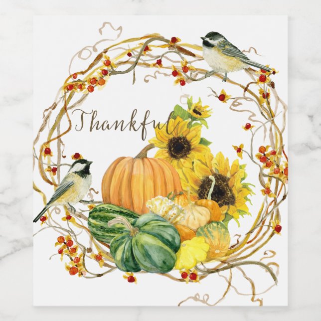 Étiquette Pour Bouteilles De Vin Fleur de tournesol jaune Merci Citrouille Automne  (Étiquettes simples)