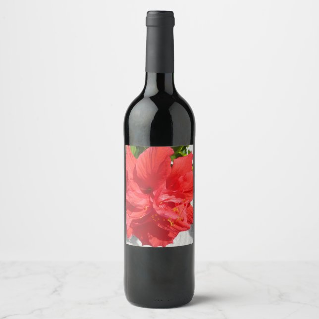 Étiquette Pour Bouteilles De Vin Fleur d'Hibiscus Double Rouge (Devant)