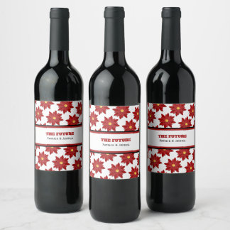 Étiquette Pour Bouteilles De Vin Fleur géométrique rouge et or