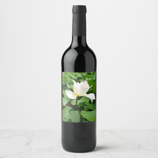 Étiquette Pour Bouteilles De Vin Fleur Lotus blanche (Devant)