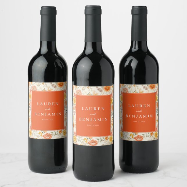 Étiquette Pour Bouteilles De Vin Fleur Orange Joyeuse (Bouteilles)
