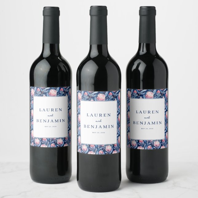 Étiquette Pour Bouteilles De Vin Fleur Romantique Bleue (Bouteilles)