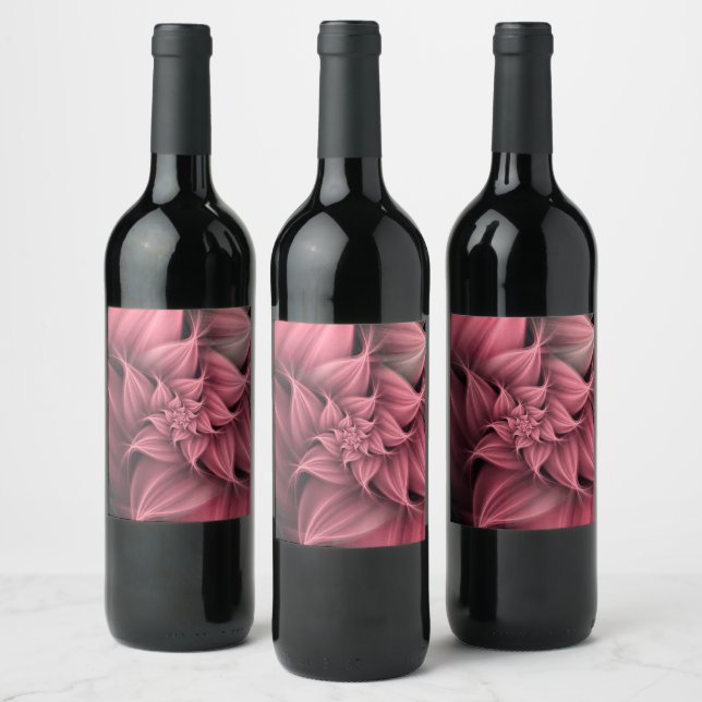 Étiquette Pour Bouteilles De Vin Fleur rose impressionnant Fractale (Bouteilles)