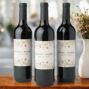 Étiquette Pour Bouteilles De Vin Fleur sauvage Boho Chic Terracotta Mariage neutre