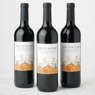 Étiquette Pour Bouteilles De Vin Fleur sauvage citrouille 100e anniversaire Personn