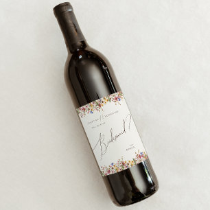 Étiquette Pour Bouteilles De Vin Fleur sauvage coloré Étiquette de vin beige