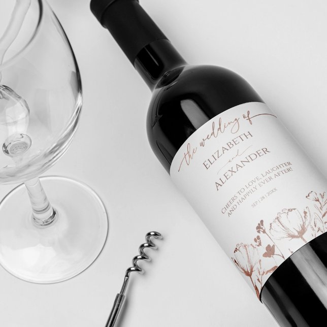 Étiquette Pour Bouteilles De Vin Fleur sauvage Étiquette du vin de mariage de print (Créateur téléchargé)