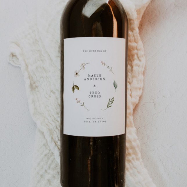 Étiquette Pour Bouteilles De Vin Fleur sauvage fleurie élégante décoration mariage (Créateur téléchargé)