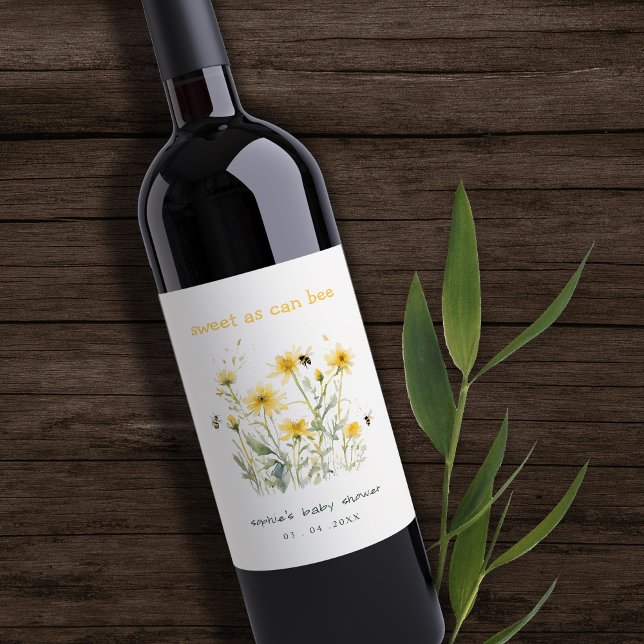 Étiquette Pour Bouteilles De Vin Fleur sauvage Jaune doux comme Baby shower neutre (Créateur téléchargé)