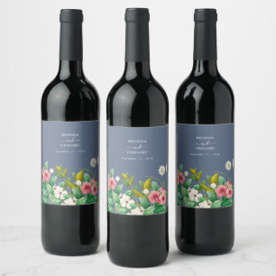 Étiquette Pour Bouteilles De Vin Fleur sauvage Periwinkle Dusty Blue Mariage