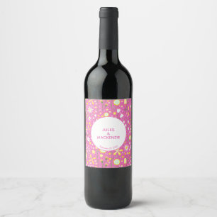 Étiquette Pour Bouteilles De Vin Fleur sauvage rose botanique Mariage floral