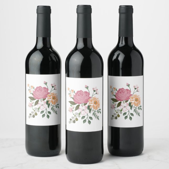 Étiquette Pour Bouteilles De Vin Fleurs aquarelle (Bouteilles)