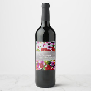 Étiquette Pour Bouteilles De Vin Fleurs aquarelles de couleur vive et audacieuse