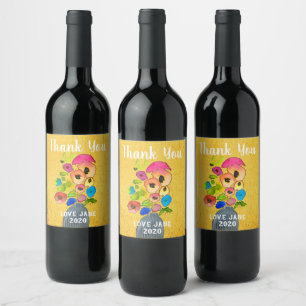 Étiquette Pour Bouteilles De Vin Fleurs aquarelles florales colorées