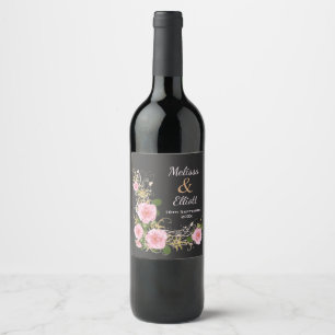 Étiquette Pour Bouteilles De Vin Fleurs aquarelles roses élégantes sur mariage pers