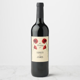Étiquette Pour Bouteilles De Vin Fleurs arquées de coquelicot rouge mariage moderne