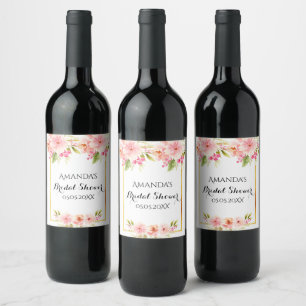 Étiquette Pour Bouteilles De Vin Fleurs blanches et roses pour une douche de mariée