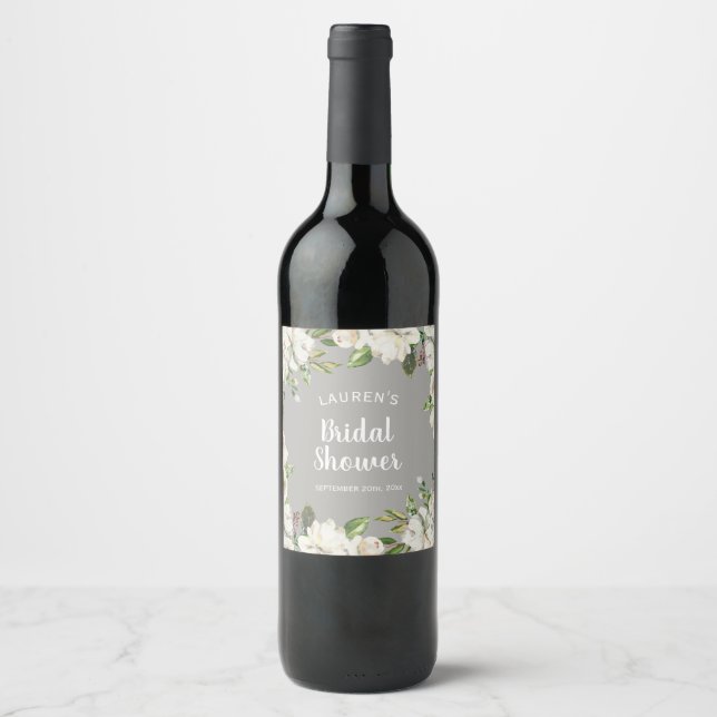 Étiquette Pour Bouteilles De Vin Fleurs blanches Fête de mariage Florale Rustique N (Devant)