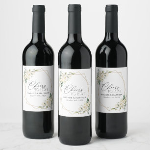 Étiquette Pour Bouteilles De Vin Fleurs blanches, Fleurs de crème, Verdure, Mariage