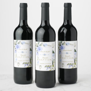 Étiquette Pour Bouteilles De Vin Fleurs Bleues Délicieuses Frame Gold Boy Baptême