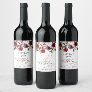 Étiquette Pour Bouteilles De Vin Fleurs Bourgogne, Fleurs Roses, Bohème, Anniversai