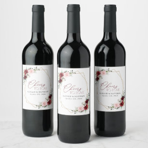 Étiquette Pour Bouteilles De Vin Fleurs Bourgogne, Fleurs roses, Verdure, Mariage