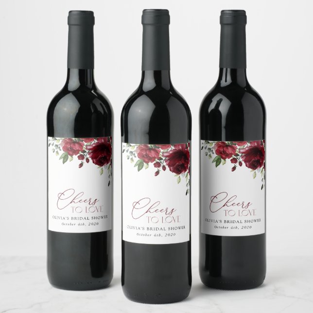 Étiquette Pour Bouteilles De Vin Fleurs Bourgognes, Fleurs Rouges, Boho, Fête des m (Bouteilles)