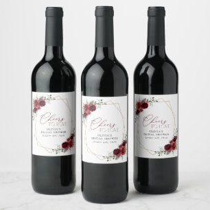 Étiquette Pour Bouteilles De Vin Fleurs Bourgognes, Fleurs Rouges, Fête des mariées