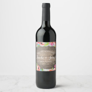 Étiquette Pour Bouteilles De Vin Fleurs Colorées Floral Moderne Chic Bois Dentelle