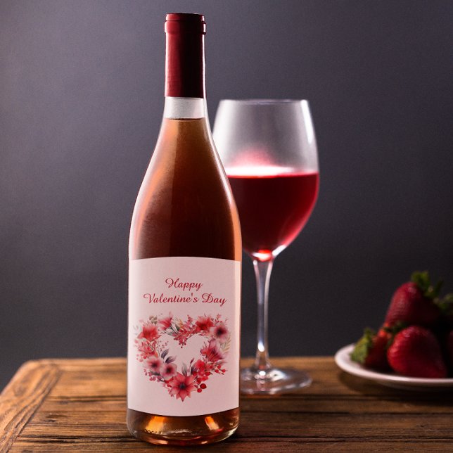 Étiquette Pour Bouteilles De Vin Fleurs d'amour | Floral | HEUREUSE SAINTE-VALENTIN (Créateur téléchargé)