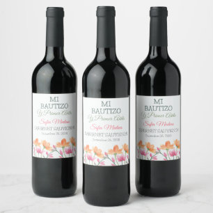 Étiquette Pour Bouteilles De Vin Fleurs d'aquarelle en espagnol Première communion