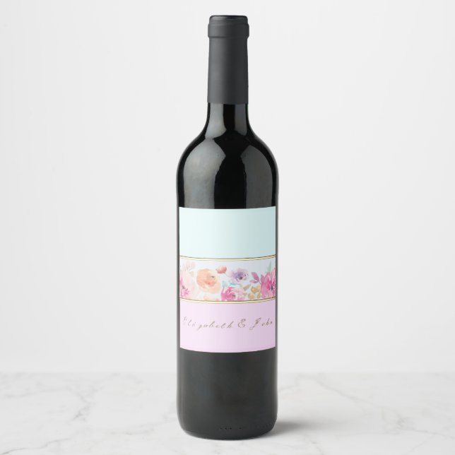Étiquette Pour Bouteilles De Vin Fleurs d'aquarelle modernes, Répartis - Personnali (Devant)