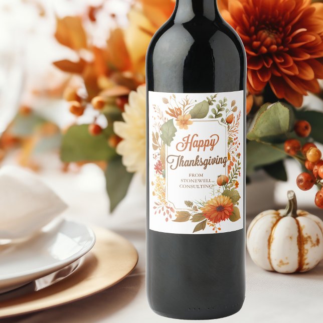 Étiquette Pour Bouteilles De Vin Fleurs d'automne de Thanksgiving personnalisées po (Créateur téléchargé)
