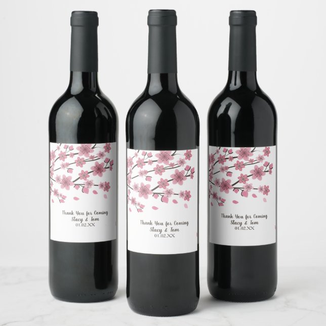 Étiquette Pour Bouteilles De Vin Fleurs de Cerisier Rose Mariage (Bouteilles)