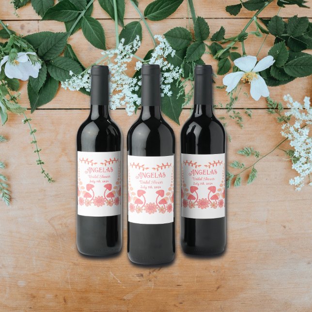 Étiquette Pour Bouteilles De Vin Fleurs de champignon Mariée Tribe Bachelorette Pêc (Créateur téléchargé)