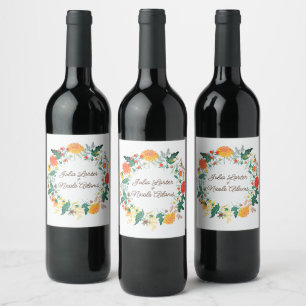 Étiquette Pour Bouteilles De Vin Fleurs de dahlia de printemps jaune orange pastel