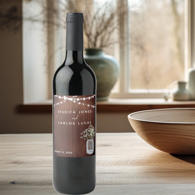 Étiquette Pour Bouteilles De Vin Fleurs de Gypsophile Bois Baby's Breath Pot en ver (Créateur téléchargé)