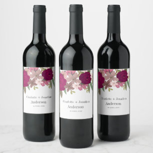 Étiquette Pour Bouteilles De Vin Fleurs de Jardin Bourgogne Moderne Mariage Nom du