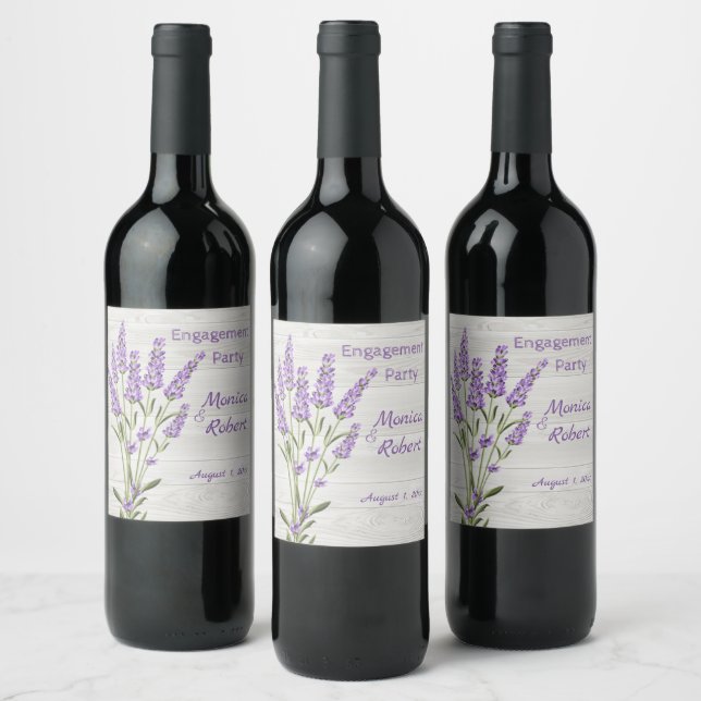 Étiquette Pour Bouteilles De Vin Fleurs de lavande violette sur bois Partie d'engag (Bouteilles)